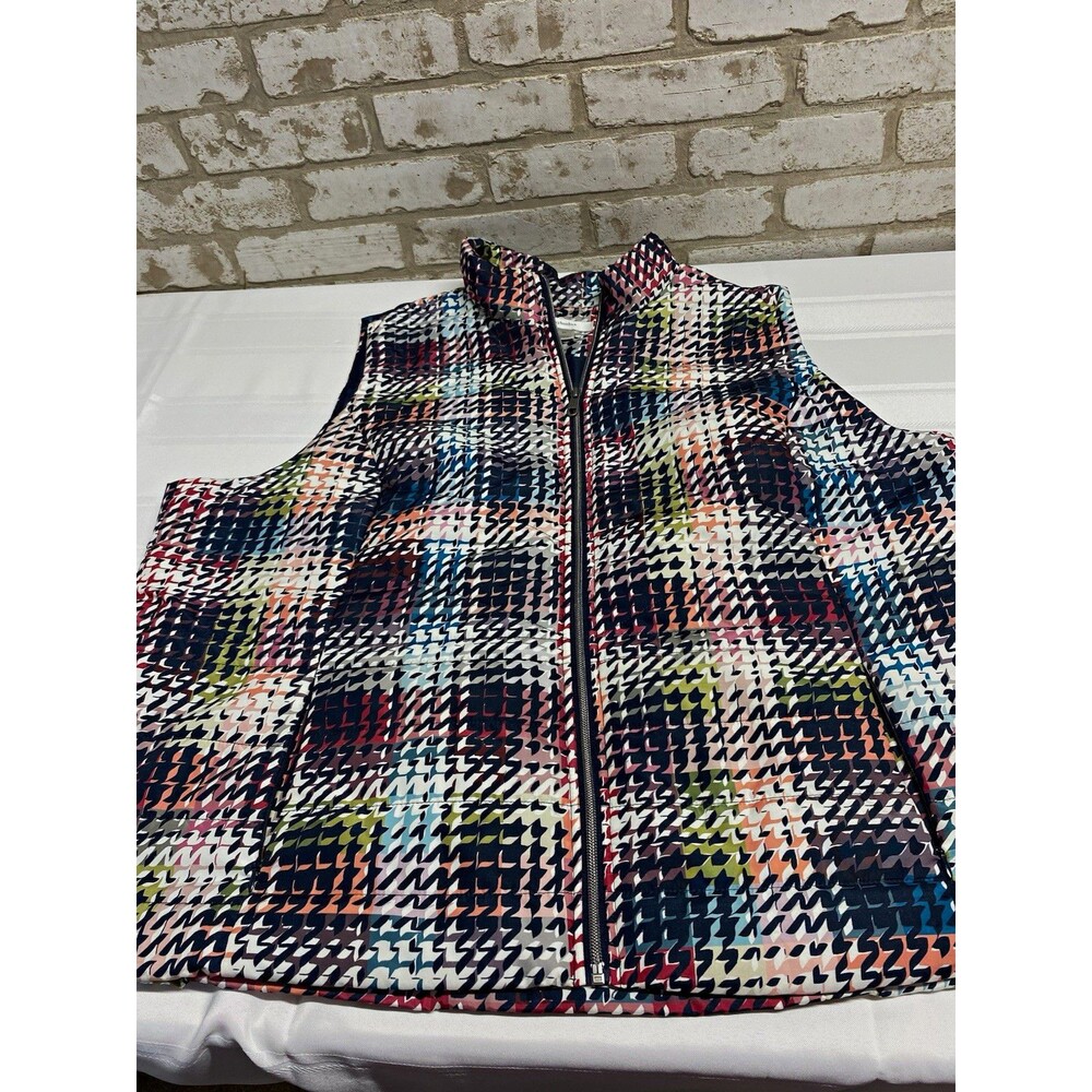 CJ Banks Women’s Plus 3X Multicolor Houndstooth Zip Puffer Vest Pockets